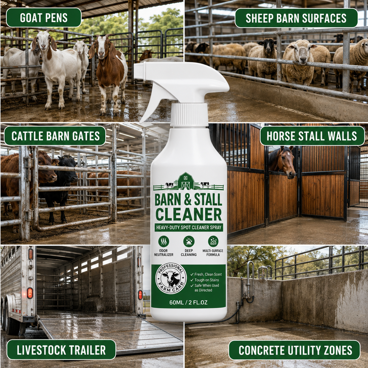 🔥 BUY 1 GET 1 FREE✨Heavy-Duty Barn & Stall Cleaner Spray – Cow Barns, Horse Stalls, Pens, Gates & Livestock Trailers