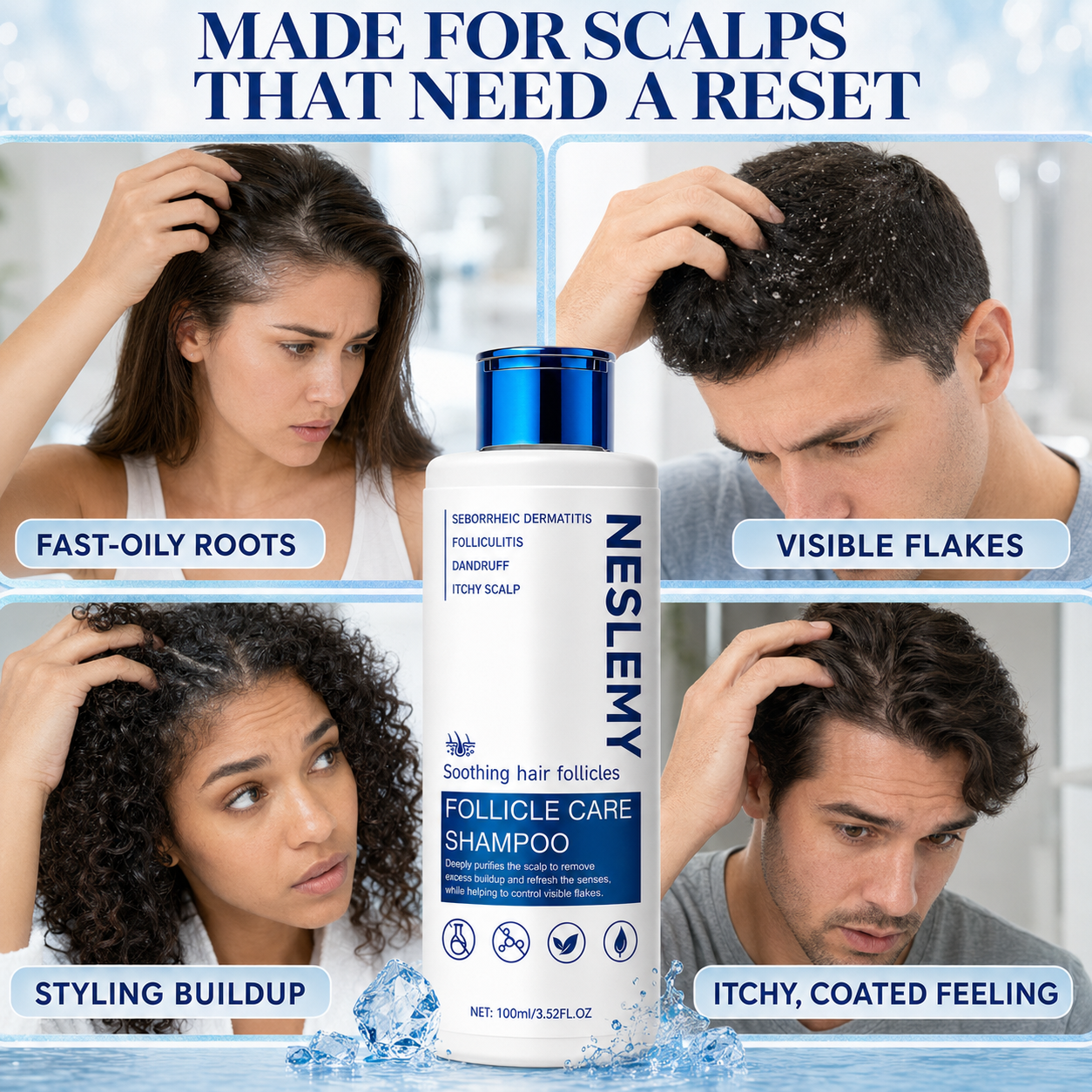 ✨BUY 1 GET 1 FREE✨ NESLEMY Folliculitis Shampoo for Itchy, Flaky & Oily Scalp!
