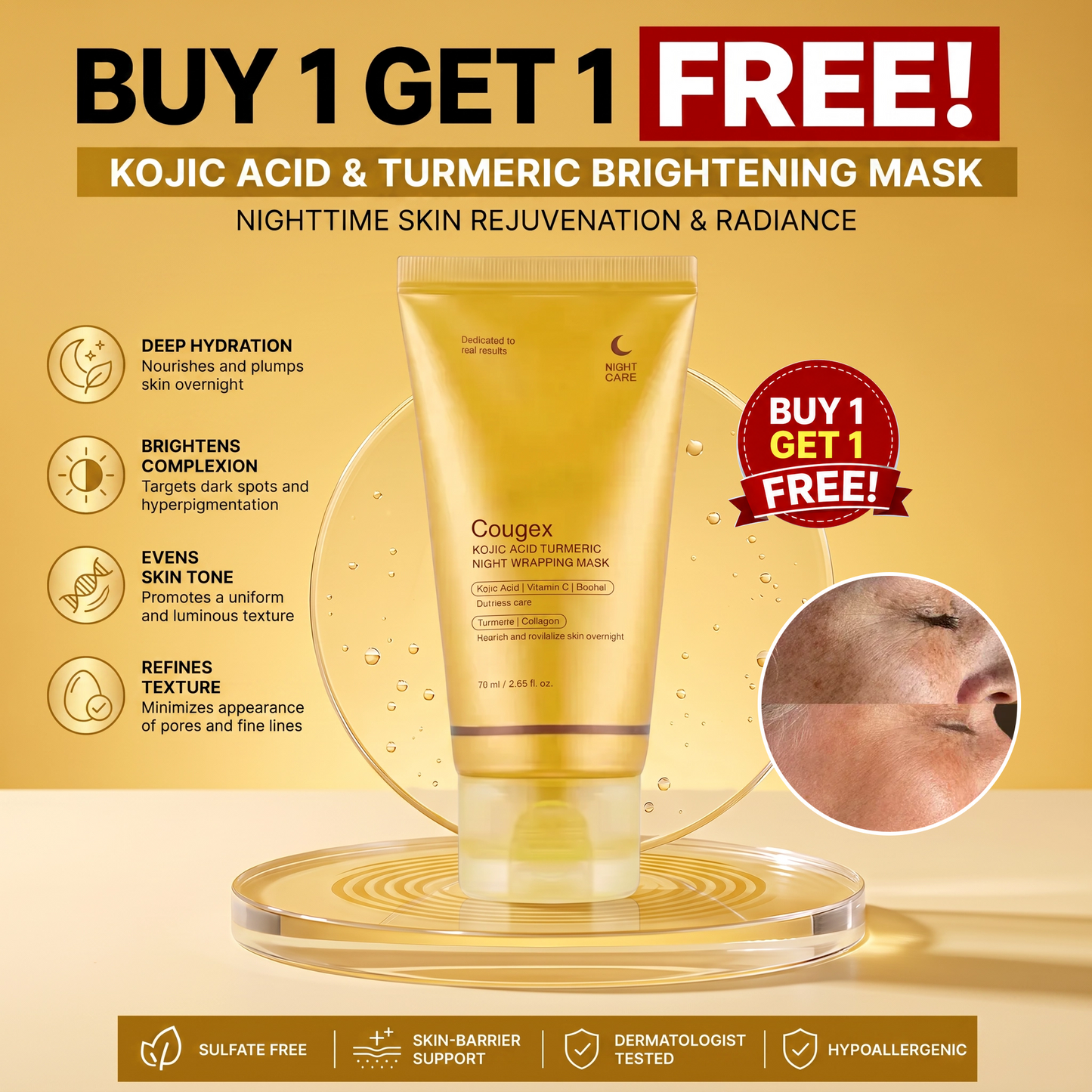 Buy 1 Get 1 Free✨Cougex  Kojic Acid Turmeric Overnight Mask