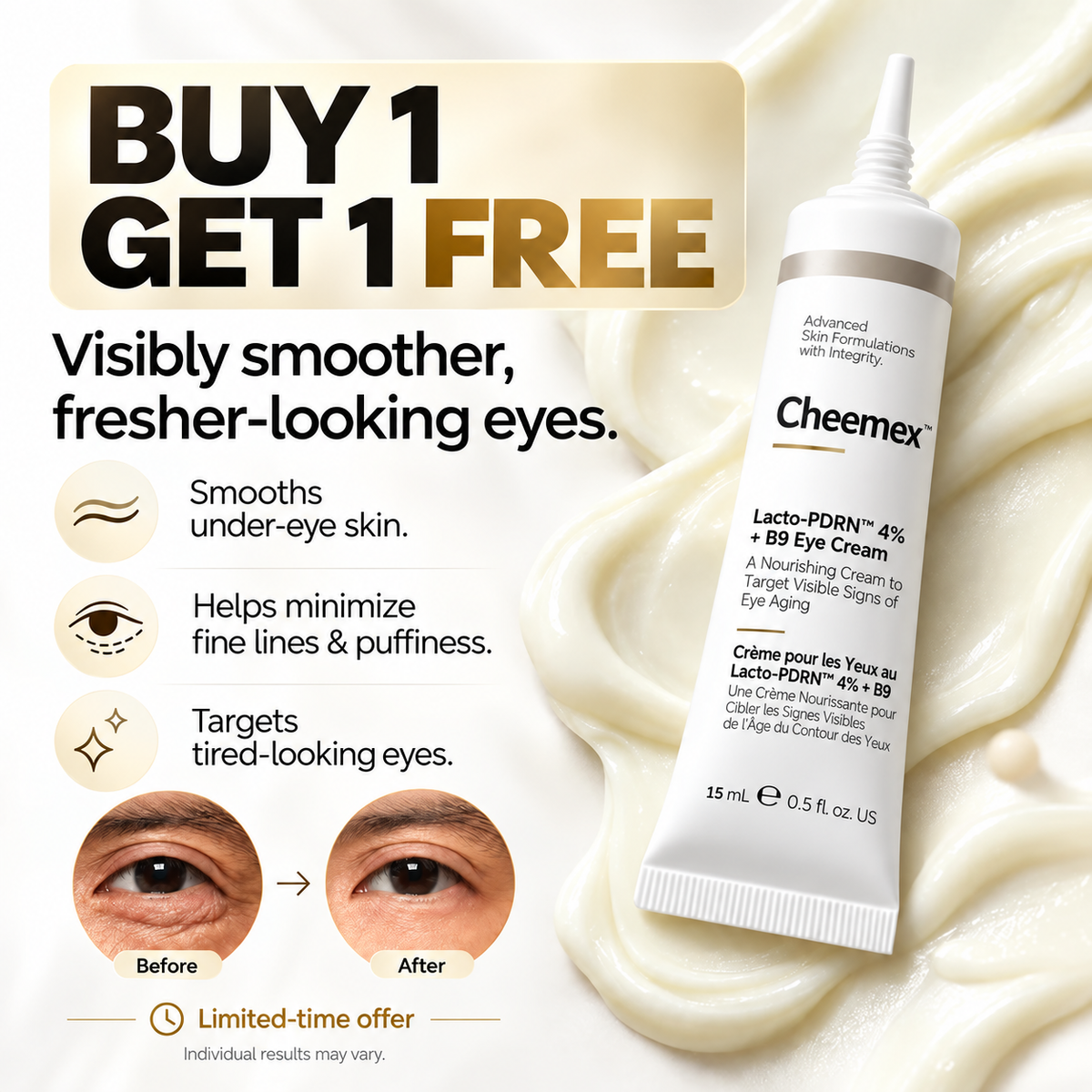 🔥LAST DAY Buy 1 Get 1 Free🔥Lacto-PDRN* 4% + B9 Eye Cream