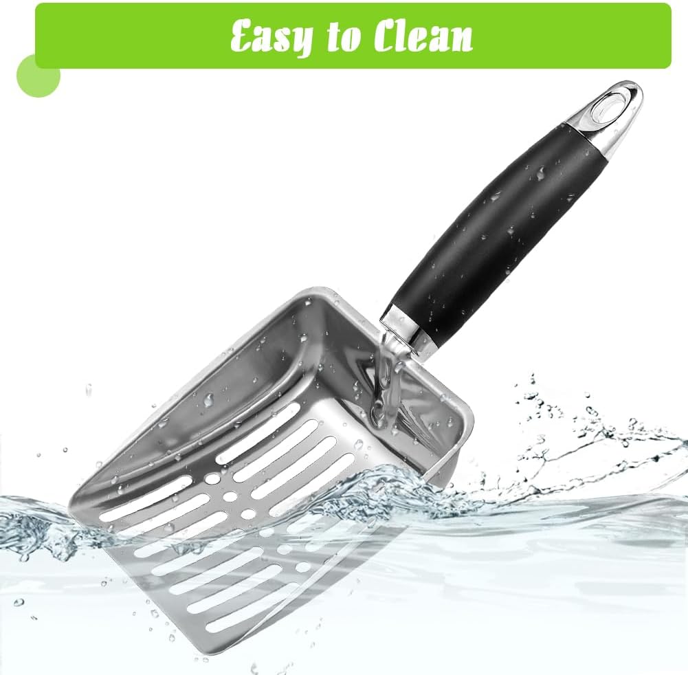 Easy clean metal litter scoop