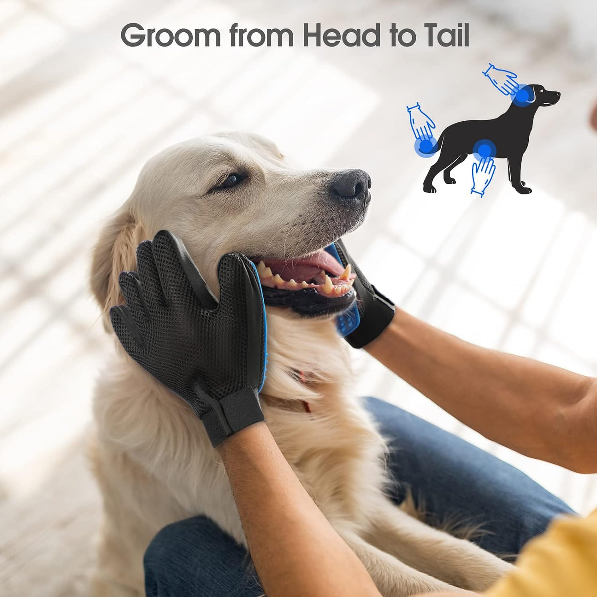 Pet Hair Removal Glove with 255 Silicone Tips for Dogs & Cats, 1 Pair Blue — product image 1 of 5