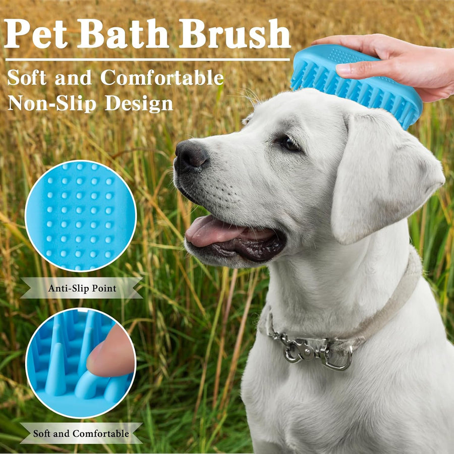 Soft pet bath brush used on a dog