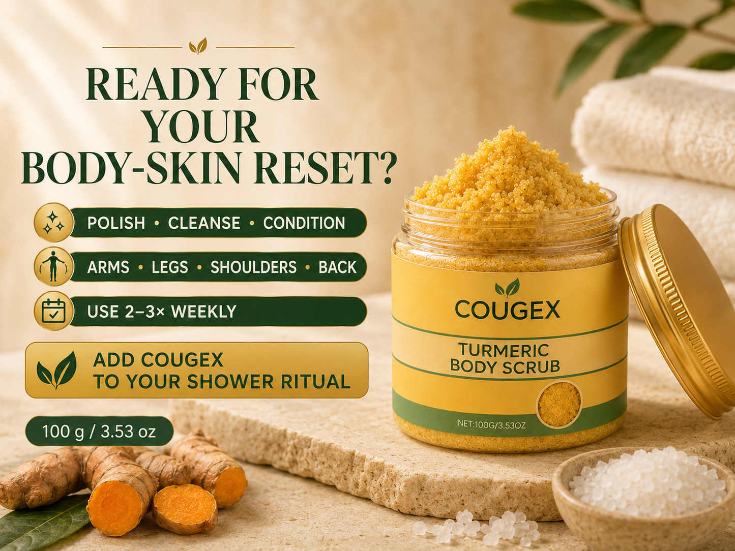 🔥 BUY 1 GET 1 FREE ✨ COUGEX™ Turmeric Body Scrub – Exfoliating Mineral Polish for Smoother, Brighter-Looking Body Skin ✨