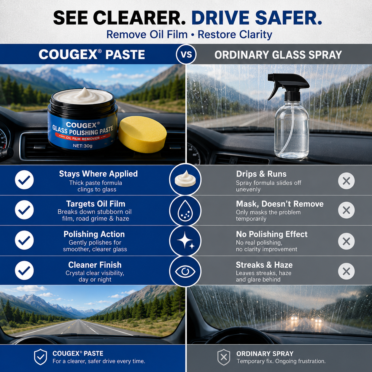 🔥Buy 1 Get 1 Free🔥Car Glass Oil Film Remover – Eliminates Glare & Wiper Smears, Repels Rain, Works on All Glass – Sponge Included! 🚗