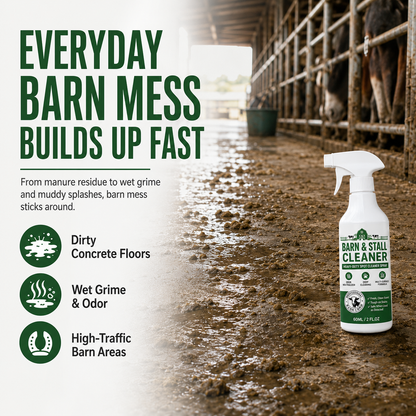 🔥 BUY 1 GET 1 FREE✨Heavy-Duty Barn & Stall Cleaner Spray – Cow Barns, Horse Stalls, Pens, Gates & Livestock Trailers