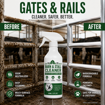 🔥 BUY 1 GET 1 FREE✨Heavy-Duty Barn & Stall Cleaner Spray – Cow Barns, Horse Stalls, Pens, Gates & Livestock Trailers