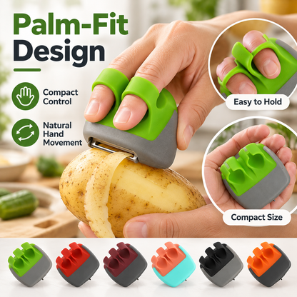 Palm-fit peeler finger grip usage illustration