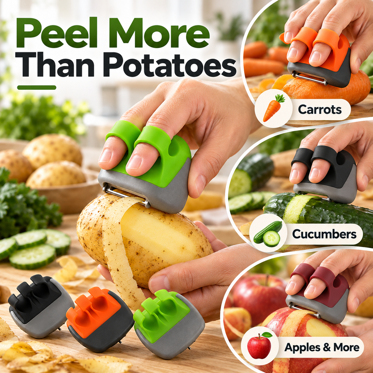 Palm peeler for potatoes, carrots, cucumbers and apples