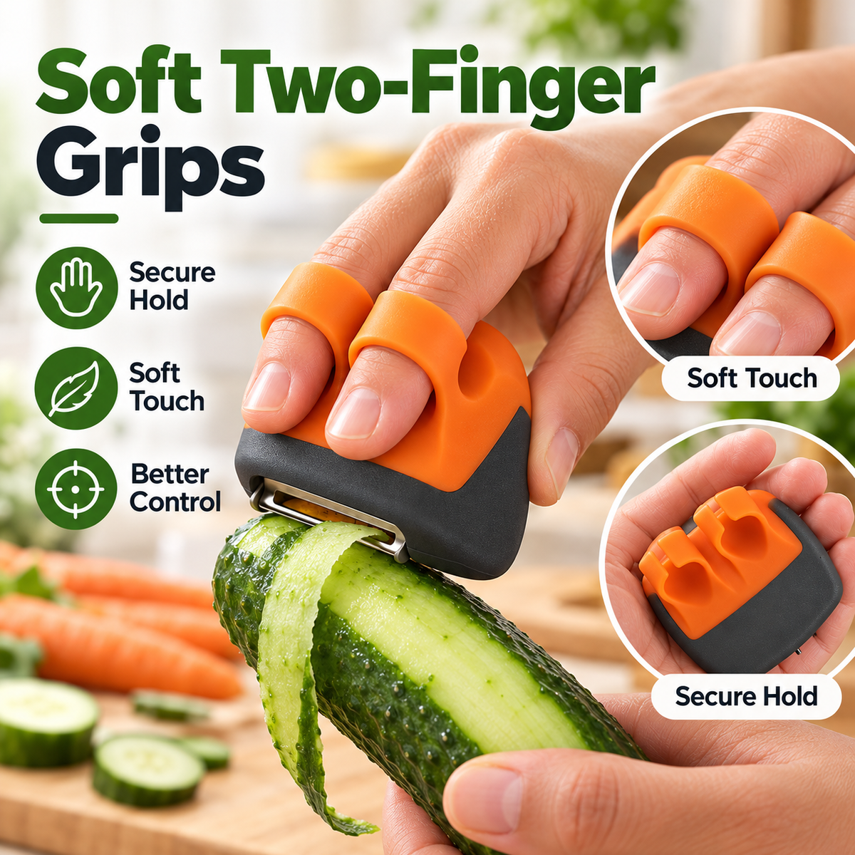 Two finger soft grip handheld vegetable peeler