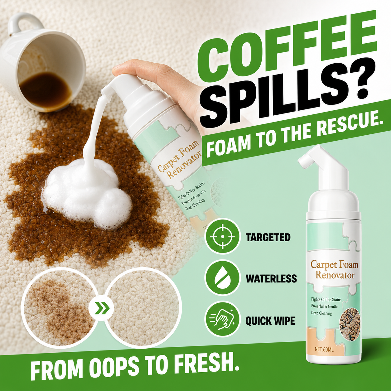 ✨BUY 1 GET 1 FREE✨ Waterless Carpet Foam Stain Remover🧽 Instant Deep Clean🔥 Remove Tough Stains Fast🚀