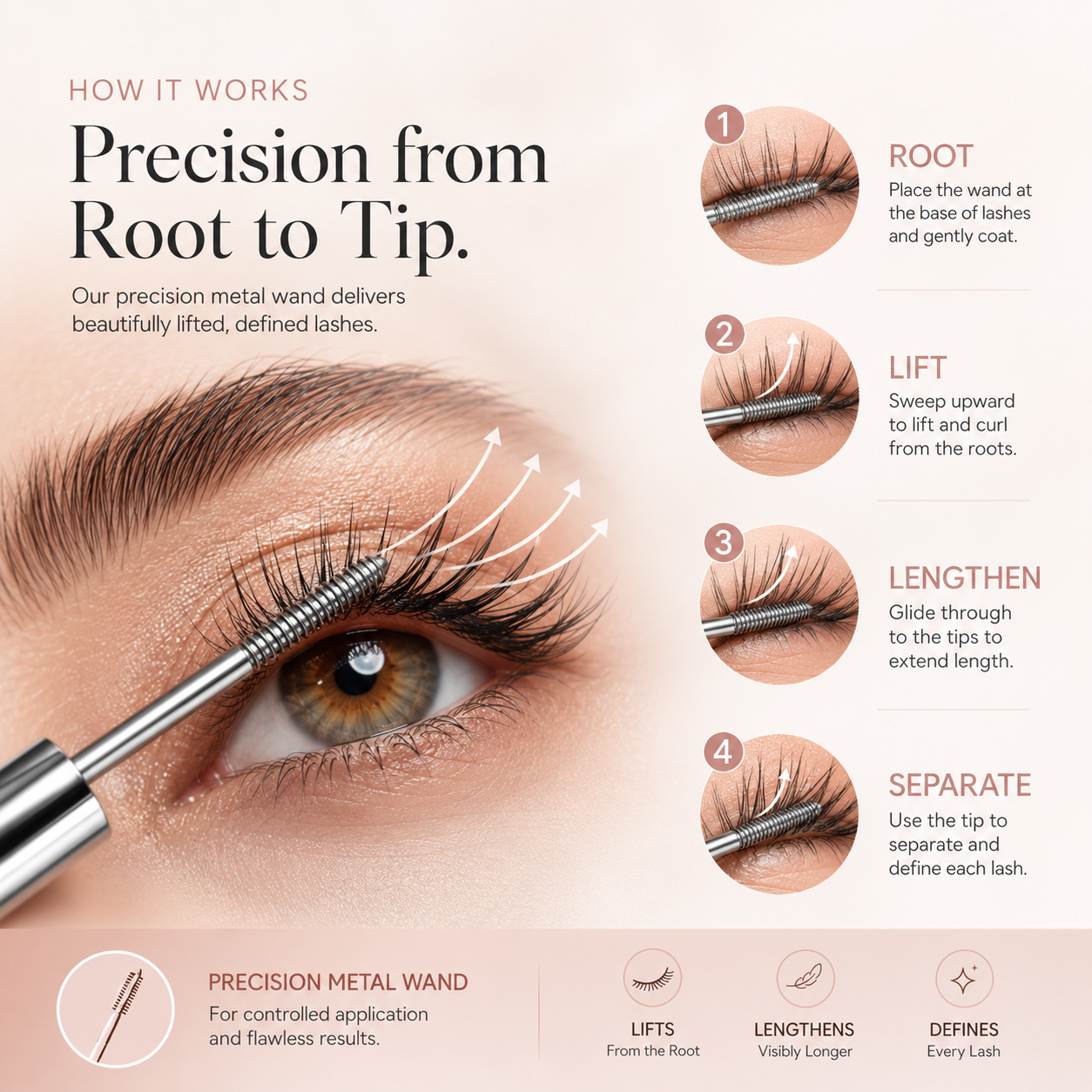 🔥 BUY 1 GET 1 FREE ✨ Precision Metal Wand Waterproof Mascara — Lift, Lengthen & Define Every Lash