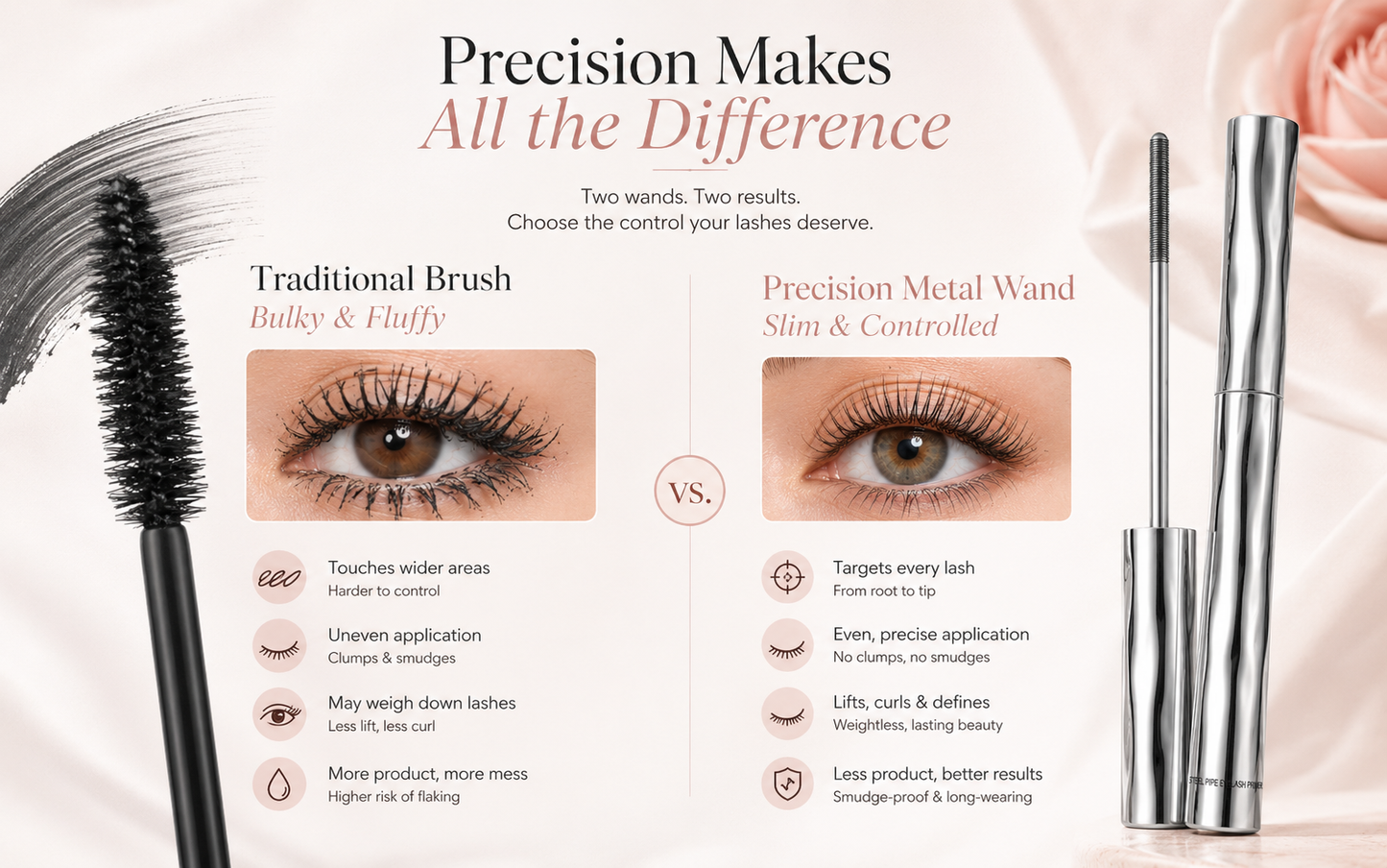 🔥 BUY 1 GET 1 FREE ✨ Precision Metal Wand Waterproof Mascara — Lift, Lengthen & Define Every Lash