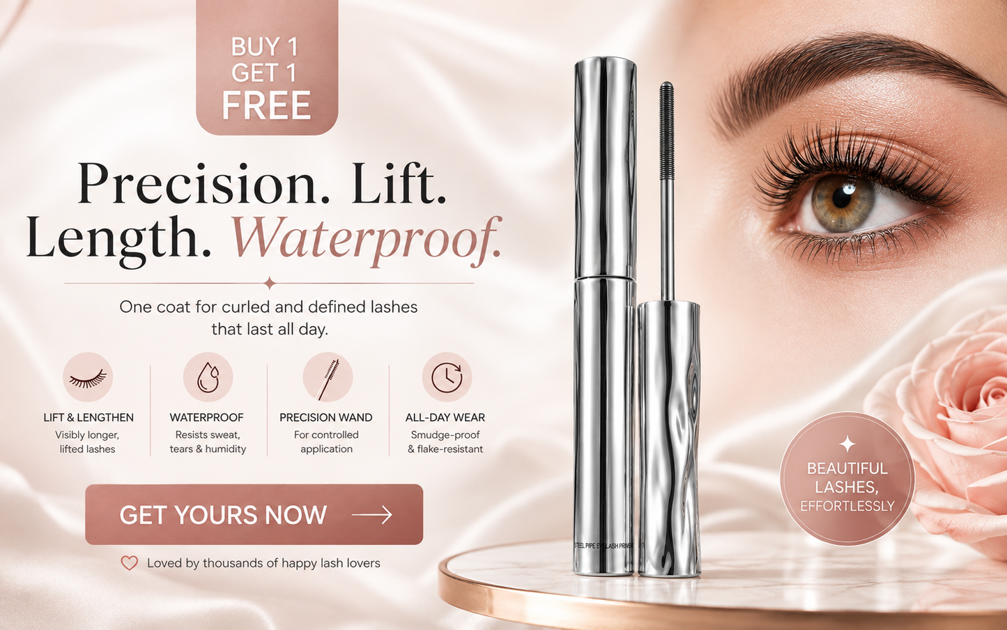 🔥 BUY 1 GET 1 FREE ✨ Precision Metal Wand Waterproof Mascara — Lift, Lengthen & Define Every Lash