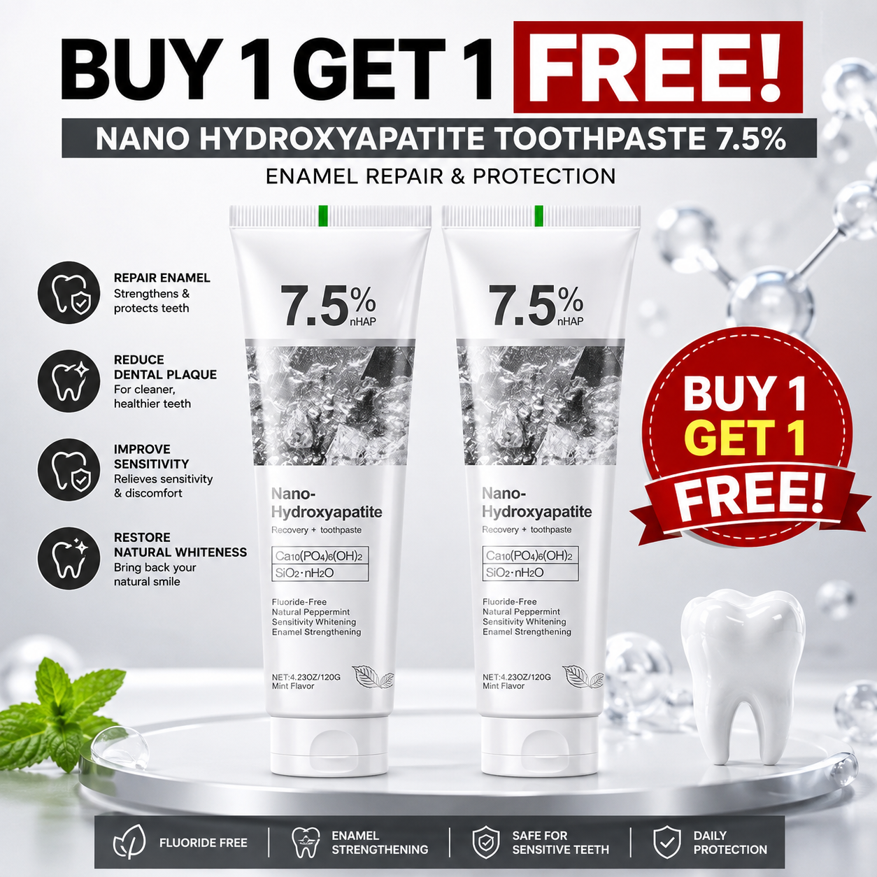 🔥Buy 1 Get 1 Free🦷7.5% Nano-Hydroxyapatite Toothpaste for Sensitive Teeth,NanoRepair, Fluoride-Free