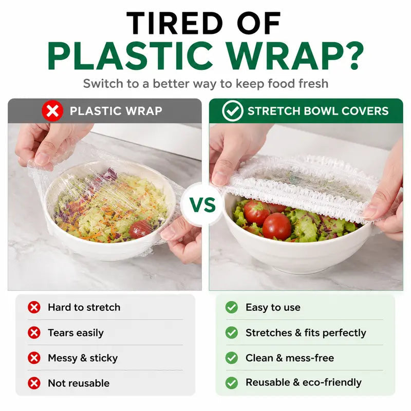 🔥Last Day Promotion 50% OFF丨100PCS Plastic Bowl Covers – Elastic Reusable Food Wrap