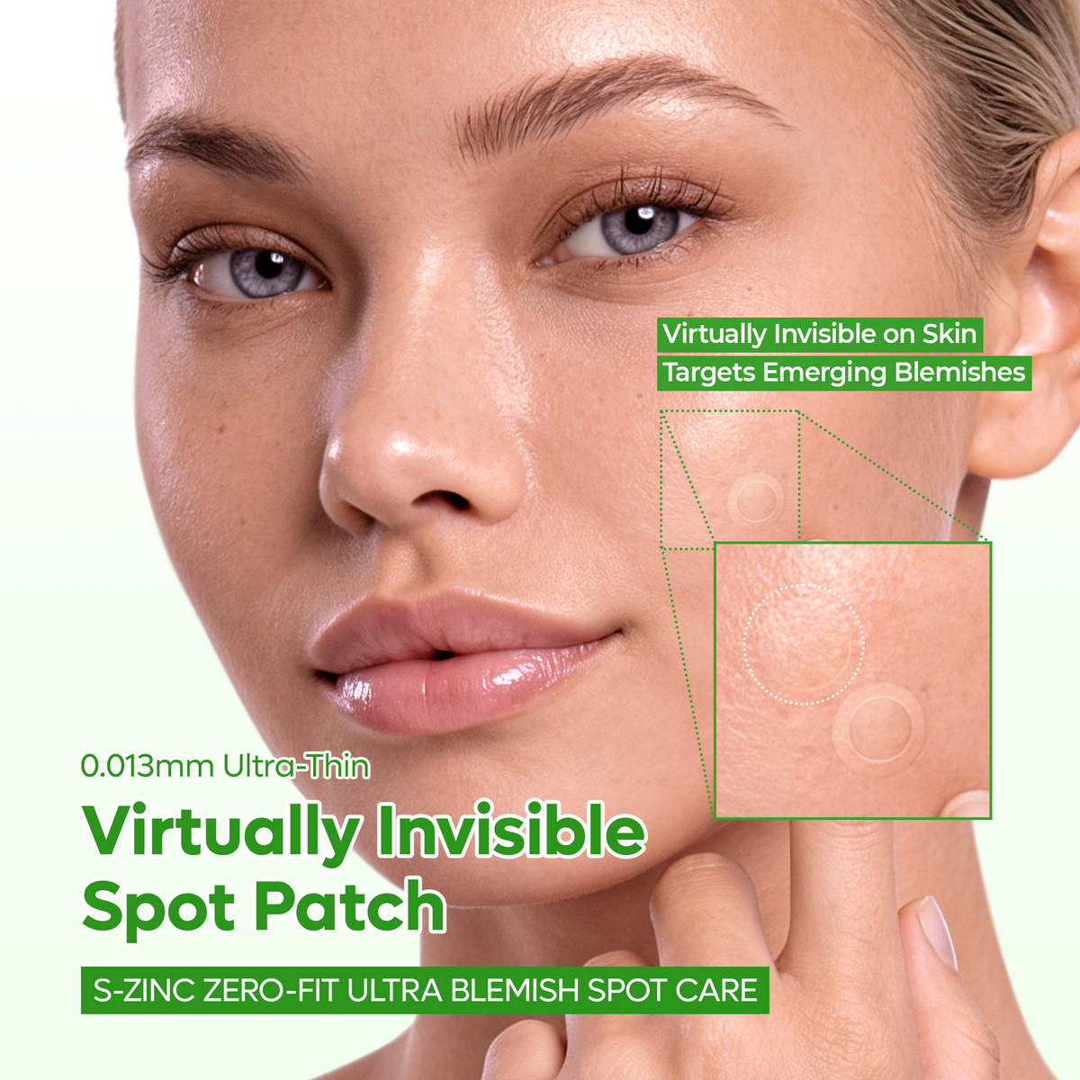 Virtually invisible blemish patch on skin