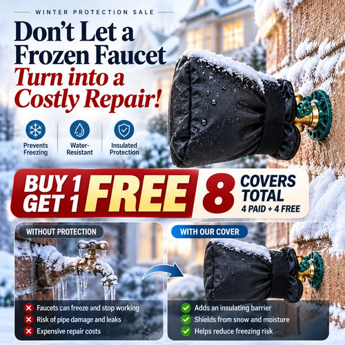 Insulated outdoor faucet cover in winter conditions